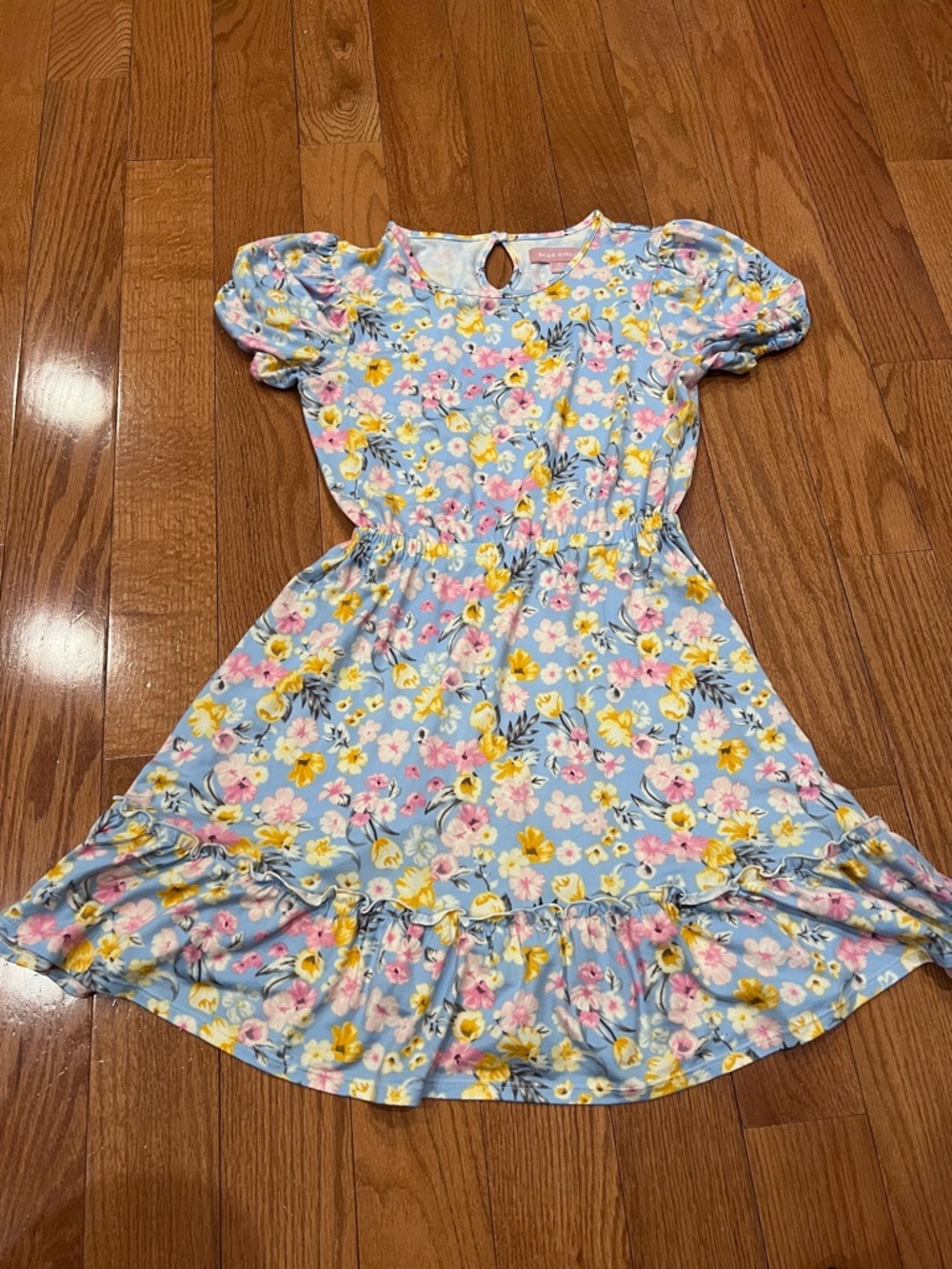 BCBG Girls Blue Floral Short Sleeve Dress Girls Kids Size Medium M (10/12)